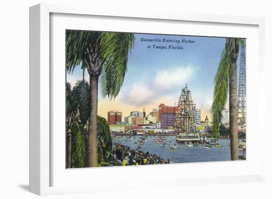 Tampa, Florida - Gasparilla Entering the Harbor Scene-Lantern Press-Framed Art Print