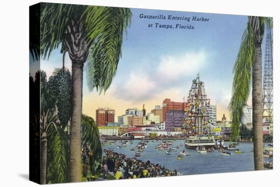 Tampa, Florida - Gasparilla Entering the Harbor Scene-Lantern Press-Stretched Canvas
