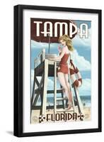 Tampa, Florida - Lifeguard Pinup Girl-Lantern Press-Framed Art Print