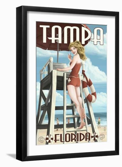 Tampa, Florida - Lifeguard Pinup Girl-Lantern Press-Framed Art Print