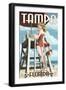 Tampa, Florida - Lifeguard Pinup Girl-Lantern Press-Framed Art Print