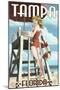 Tampa, Florida - Lifeguard Pinup Girl-Lantern Press-Mounted Art Print