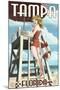 Tampa, Florida - Lifeguard Pinup Girl-Lantern Press-Mounted Art Print