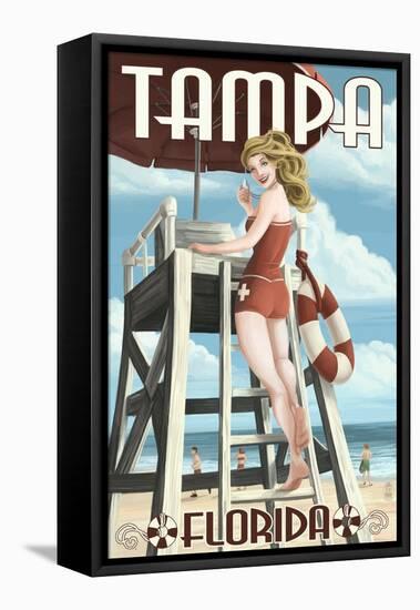 Tampa, Florida - Lifeguard Pinup Girl-Lantern Press-Framed Stretched Canvas