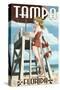 Tampa, Florida - Lifeguard Pinup Girl-Lantern Press-Stretched Canvas