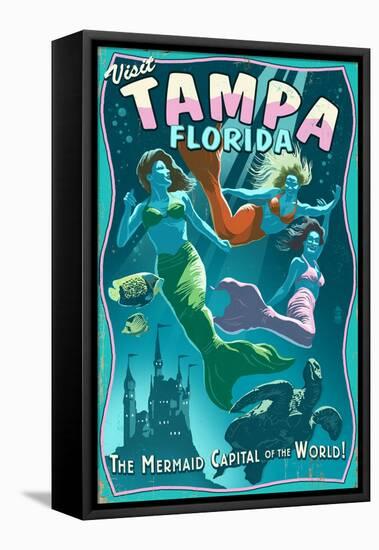 Tampa, Florida - Live Mermaids-Lantern Press-Framed Stretched Canvas