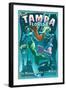 Tampa, Florida - Live Mermaids-Lantern Press-Framed Art Print