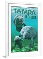 Tampa, Florida - Manatees-Lantern Press-Framed Art Print