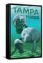 Tampa, Florida - Manatees-Lantern Press-Framed Stretched Canvas