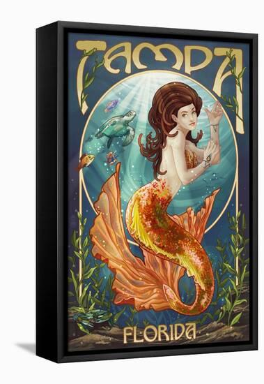 Tampa, Florida - Mermaid-Lantern Press-Framed Stretched Canvas