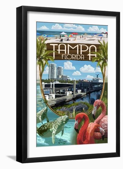 Tampa, Florida - Montage-Lantern Press-Framed Art Print