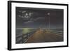 Tampa, Florida - Moonlit View of Gandy Bridge-Lantern Press-Framed Art Print