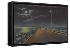 Tampa, Florida - Moonlit View of Gandy Bridge-Lantern Press-Framed Stretched Canvas