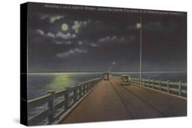 Tampa, Florida - Moonlit View of Gandy Bridge-Lantern Press-Stretched Canvas