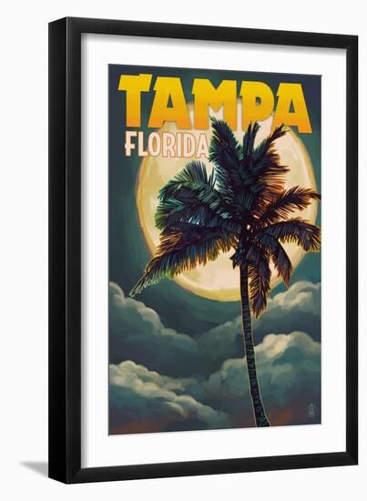 Tampa, Florida - Palms and Moon-Lantern Press-Framed Art Print
