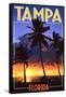 Tampa, Florida - Palms and Sunset-Lantern Press-Framed Stretched Canvas