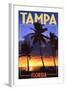 Tampa, Florida - Palms and Sunset-Lantern Press-Framed Art Print