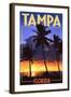 Tampa, Florida - Palms and Sunset-Lantern Press-Framed Art Print