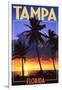 Tampa, Florida - Palms and Sunset-Lantern Press-Framed Art Print