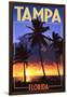 Tampa, Florida - Palms and Sunset-Lantern Press-Framed Art Print