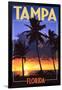 Tampa, Florida - Palms and Sunset-Lantern Press-Framed Art Print