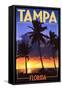 Tampa, Florida - Palms and Sunset-Lantern Press-Framed Stretched Canvas