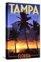 Tampa, Florida - Palms and Sunset-Lantern Press-Stretched Canvas