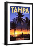 Tampa, Florida - Palms and Sunset-Lantern Press-Framed Art Print