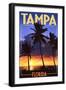 Tampa, Florida - Palms and Sunset-Lantern Press-Framed Art Print