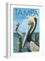 Tampa, Florida - Pelicans-Lantern Press-Framed Art Print