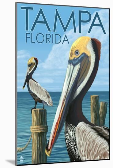 Tampa, Florida - Pelicans-Lantern Press-Mounted Art Print