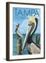 Tampa, Florida - Pelicans-Lantern Press-Framed Art Print