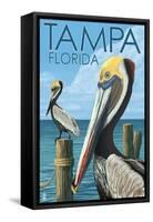 Tampa, Florida - Pelicans-Lantern Press-Framed Stretched Canvas