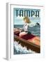 Tampa, Florida - Pinup Girl Boating-Lantern Press-Framed Art Print