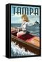 Tampa, Florida - Pinup Girl Boating-Lantern Press-Framed Stretched Canvas