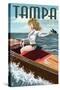 Tampa, Florida - Pinup Girl Boating-Lantern Press-Stretched Canvas