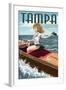 Tampa, Florida - Pinup Girl Boating-Lantern Press-Framed Art Print