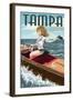 Tampa, Florida - Pinup Girl Boating-Lantern Press-Framed Art Print