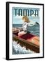 Tampa, Florida - Pinup Girl Boating-Lantern Press-Framed Art Print