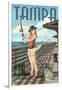 Tampa, Florida - Pinup Girl Fishing-Lantern Press-Framed Art Print