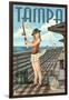 Tampa, Florida - Pinup Girl Fishing-Lantern Press-Framed Art Print