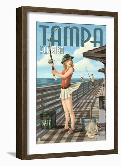 Tampa, Florida - Pinup Girl Fishing-Lantern Press-Framed Art Print
