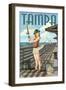 Tampa, Florida - Pinup Girl Fishing-Lantern Press-Framed Art Print