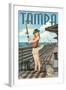 Tampa, Florida - Pinup Girl Fishing-Lantern Press-Framed Art Print