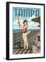 Tampa, Florida - Pinup Girl Fishing-Lantern Press-Framed Art Print