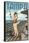 Tampa, Florida - Pinup Girl Fishing-Lantern Press-Framed Stretched Canvas