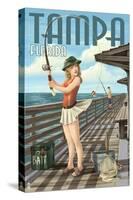 Tampa, Florida - Pinup Girl Fishing-Lantern Press-Stretched Canvas