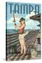 Tampa, Florida - Pinup Girl Fishing-Lantern Press-Stretched Canvas