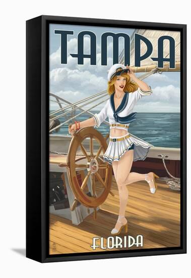 Tampa, Florida - Pinup Girl Sailing-Lantern Press-Framed Stretched Canvas