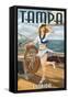 Tampa, Florida - Pinup Girl Sailing-Lantern Press-Framed Stretched Canvas